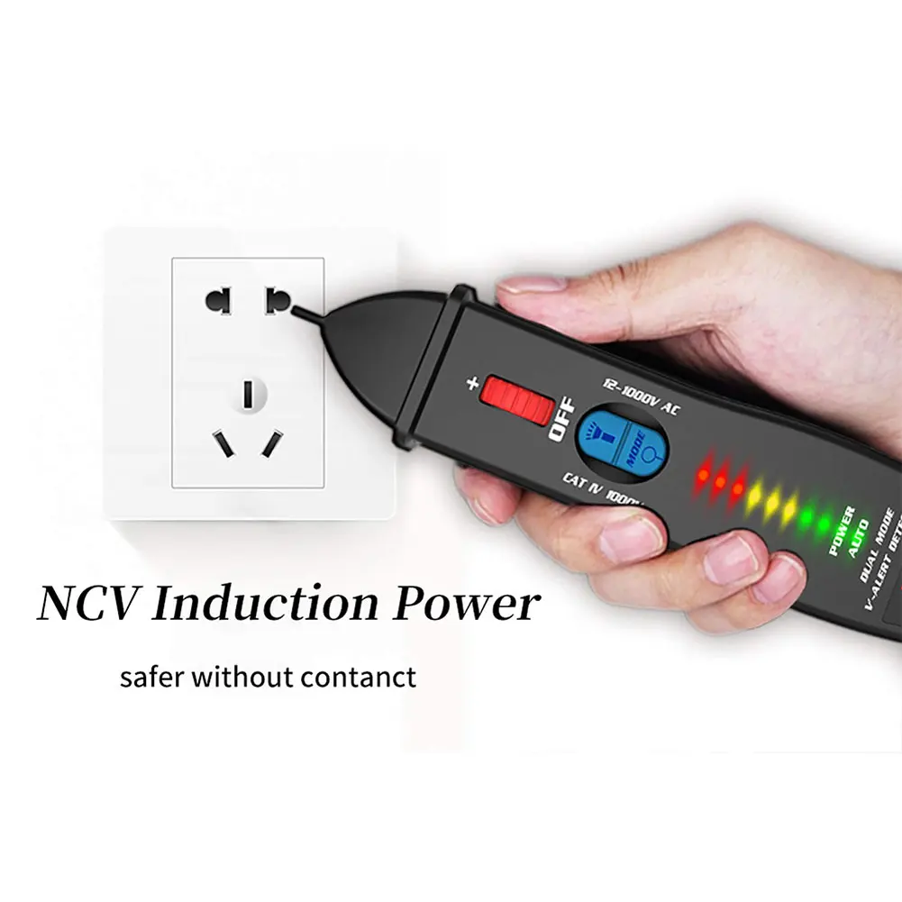 

AVD07 Non-Contact Voltage Detector AC 12-1000V Test Pen Circuit Tester Power Socket Live Wire Check Dual Mode With 8 LED
