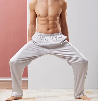 

Men Summer Ice Silk Pajamas Solid Loose Pajama Pants Satin Casual Soft Homewear Pyjama Pants Lounge Pants Sleep Bottoms Sleeping