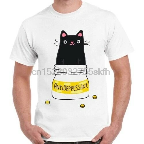 Cute Cat Kitten Antidepressant Funny Meme Men Women Cool Gift Retro T Shirt 625 | Мужская одежда