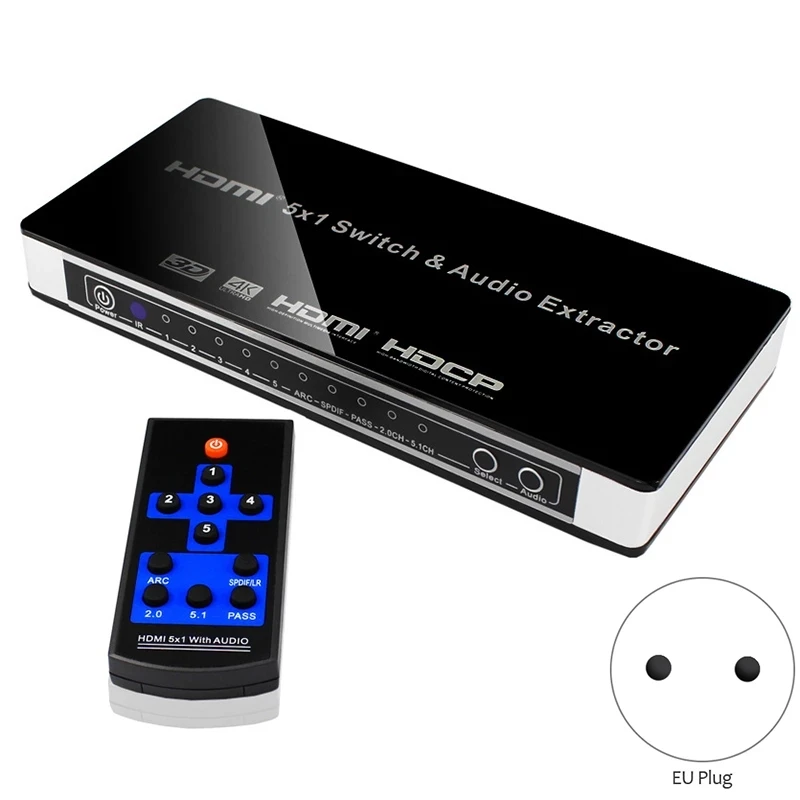 Interruptor de Extractor de Audio HDMI 5x1, 4K x 2K 3D, 5 puertos HDMI, interruptor de Extractor de Audio, convertidor para PS3, PS4