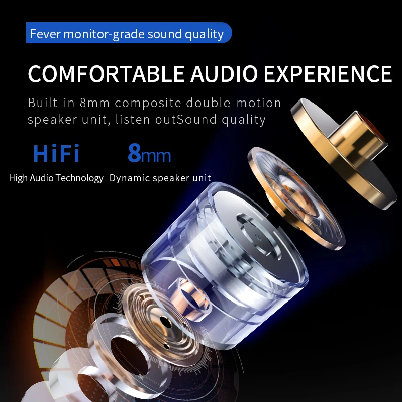 D8 Wired Headphones for Noise Canceling Sports with Mik Handsfree Waterproof TWS In ear Earphone Hifi for IPhone Xiaomi Huawei