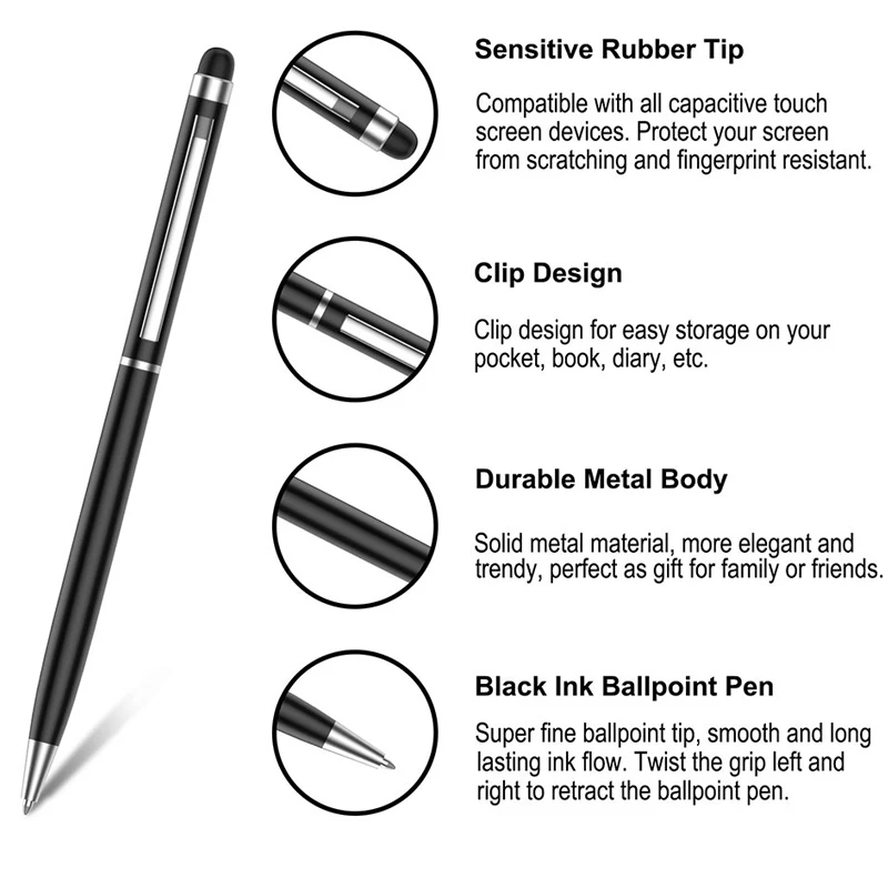 10 шт 12 цветов мини металлический 2 в 1 сенсорный экран Стилус Универсальный роллер, шариковая ручка для iPhone iPad samsung планшетный ПК Galaxy
