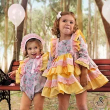 Розничная ; коллекция года; осенние кружевные платья для девочек в Испании; роскошное детское платье с цветочным принтом; Милая Рождественская одежда принцессы для малышей