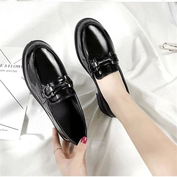 

Marlisasa Women Cute Round Toe Black Pu Leather Flat Platform Shoes Ladies Classic High Quality Shoes Teenager Shoes F5812