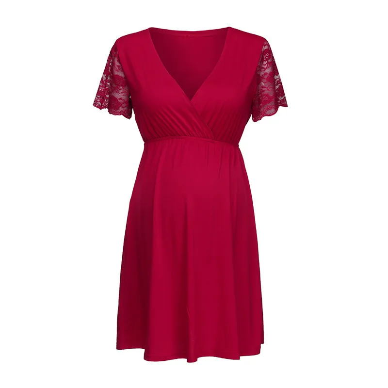 2019 summer European and American foreign trade Amazon Women's dress pregnant women's dress lucky lace short  Nursing Dress