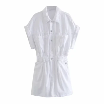 

Summer New Women's White Jumpsuit Folds Bodycon Playsuit Short Trousers Romper Beach Short Flax Causal 2020