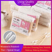 100 Disposable Pointed Spiral Double-headed Bamboo Swabs Cotton Swabs Cotton Swabs for Cleaning Nostrils Eyelashes and Ear Clips