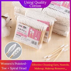 100 Disposable Pointed Spiral Double-headed Bamboo Swabs Cotton Swabs Cotton Swabs for Cleaning Nostrils Eyelashes and Ear Clips