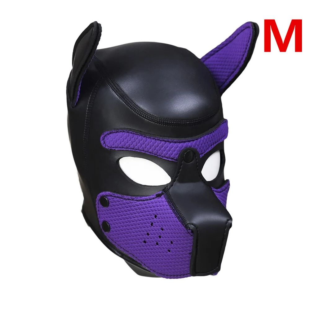 Purple M 10 цветов M/L Сексуальная маскарадная ролевая маска для собаки на всю голову мягкая латексная резиновая маска для щенка - Цвет: Purple M