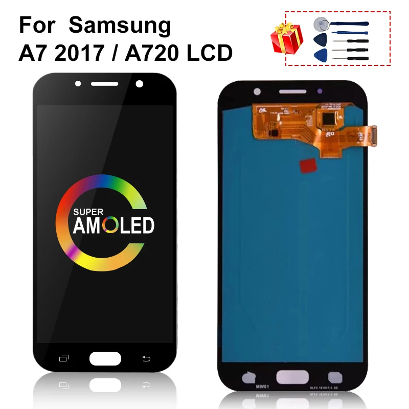 Сменный сенсорный ЖК экран AMOLED для Samsung Galaxy A720 A720F A720M A7 2017|Экраны мобильных телефонов| |