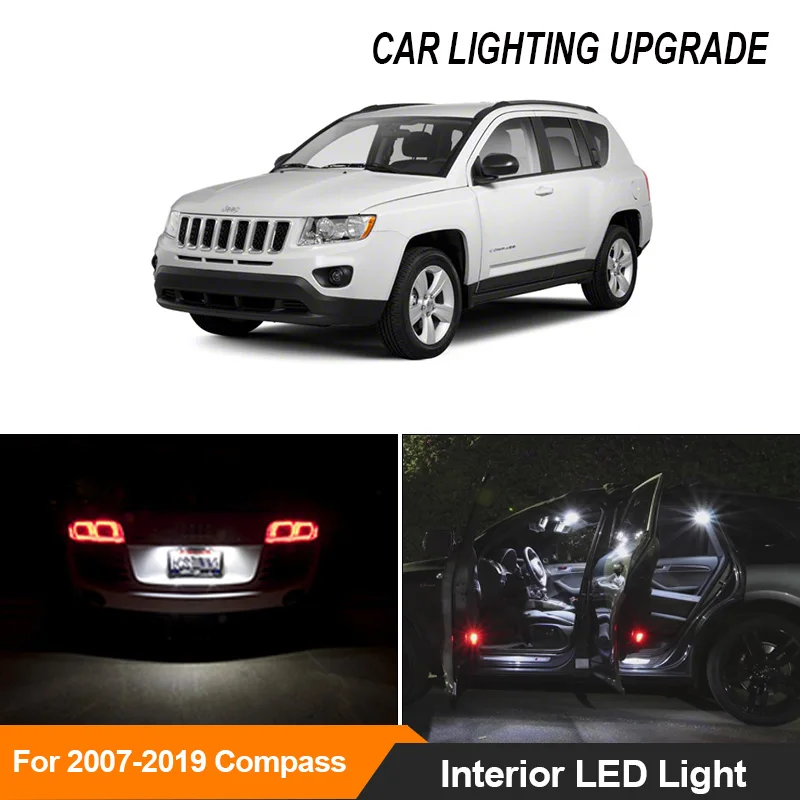 

10x Canbus Error Free Car Accessories LED Interior Light Kit For 2007-2019 Jeep Compass Map Dome Trunk Glove Box Lamp
