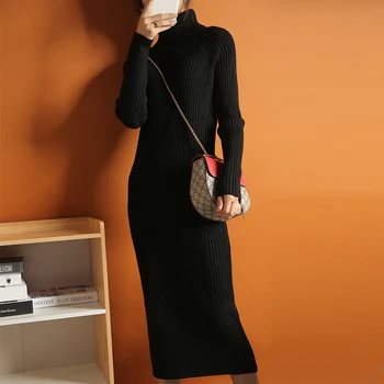 

black long sweaters turtleneck thick winter women sweater dress long sleeves knitted warm fashion stylish basic shirt pullover