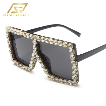 

SIMPRECT 2020 Oversized Square Sunglasses Women Big Frame Luxury Diamond Sun Glasses Colorful Rhinestone UV400 Shades For Women