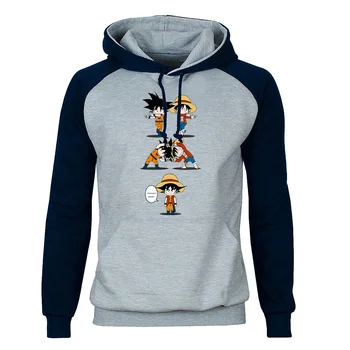 

One Piece Luffy Hoodies Men Sweatshirts Dragon Ball Super Raglan Hooded Sweatshirt Winter Autumn Streetwear Sportswear