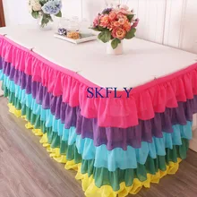 SK008C День рождения Свадьба гофрированные темно-розовый синий зеленый желтый фиолетовый цвет сочетание шифон стол юбка с липучкой