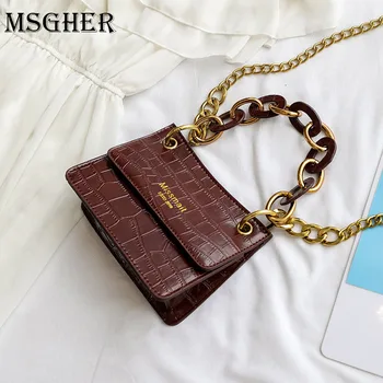 

MSGHER Stone Grain Flap Women Bag Vintage Style Shoulder Bags Fresh New Age Buckle Chain Wristband Hangbag Girl Bag WB2812