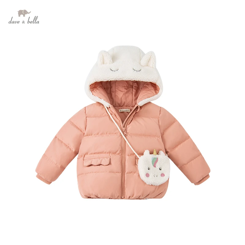 

DBZ20187 dave bella winter baby girls cartoon down hooded coat children 90% white duck down padded kids jacket with a small bag