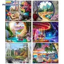 PhotoCustom Oil Painting By Number Scenery Hand Painted Paintings Landscape Gift DIY Pictures By Numbers Drawing