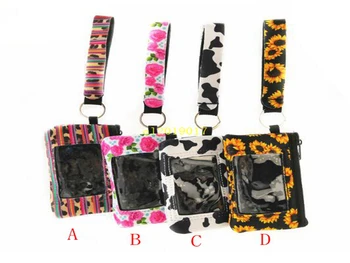 

200pcs/lot New arrival 4 Style Neoprene card Pocket Mini Neoprene woman Handbag with PVC window