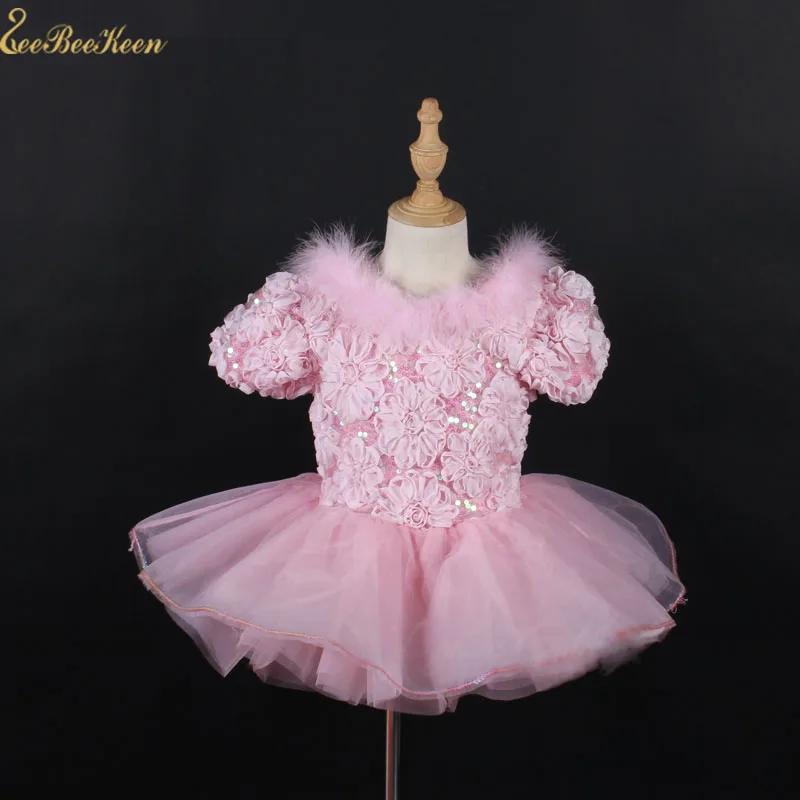 

Girl Tutu Ballet Dress Pink Feather Big Bow Princess Dress Professional Ballet costume Women Sequins Dance Dress For Children