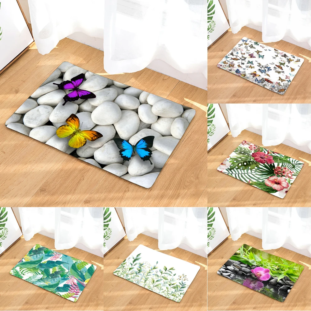40*60cm Bath Mats Bathroom Flower Butterfly Plant Leaves Absorbent Non-slip toilet Carpe Floor | Дом и сад