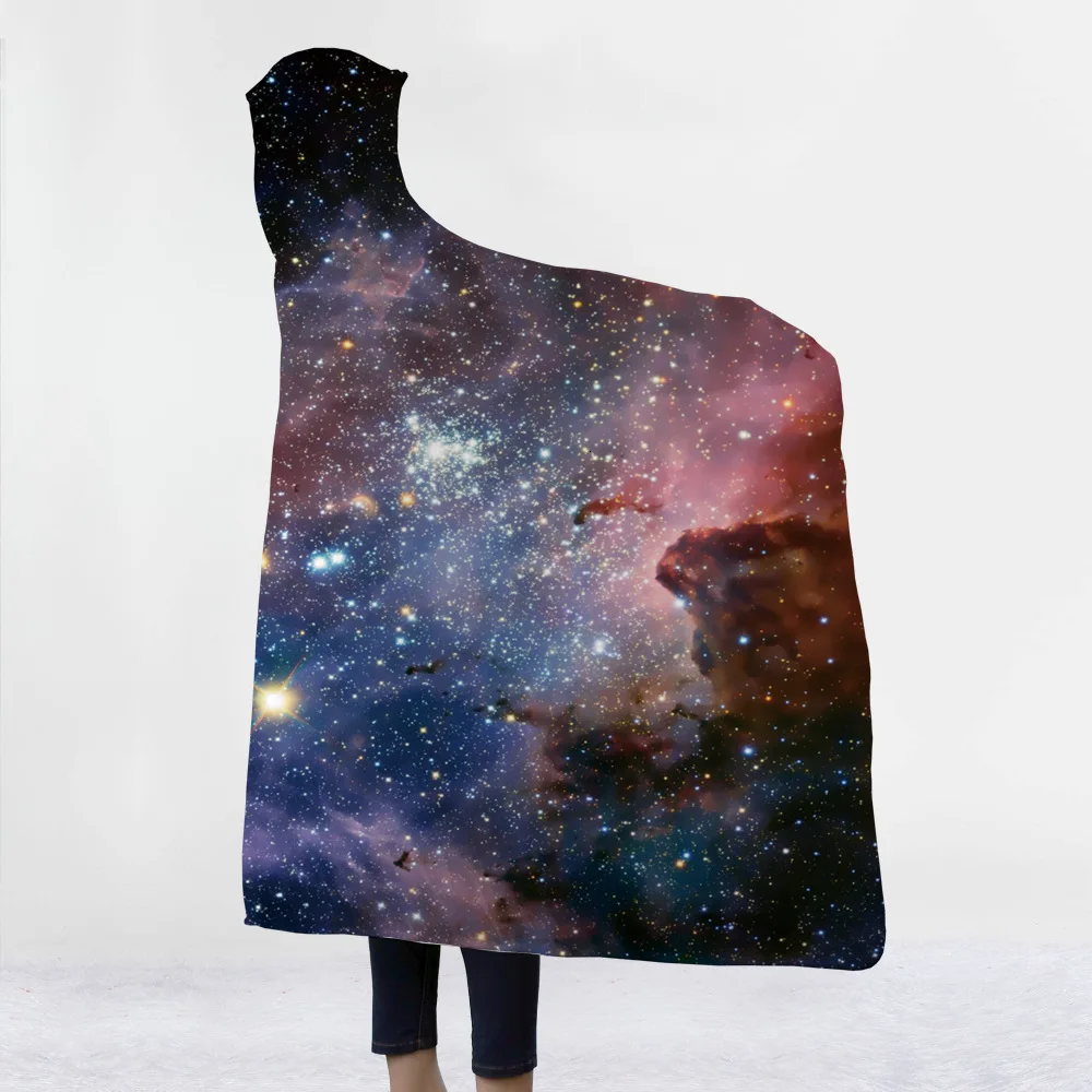 Psychedelic Звездное небо серии с капюшоном Одеяло Galaxy Печатных шерпа Флисовое одеяло с начесом теплое покрывало одеяло для дома диван