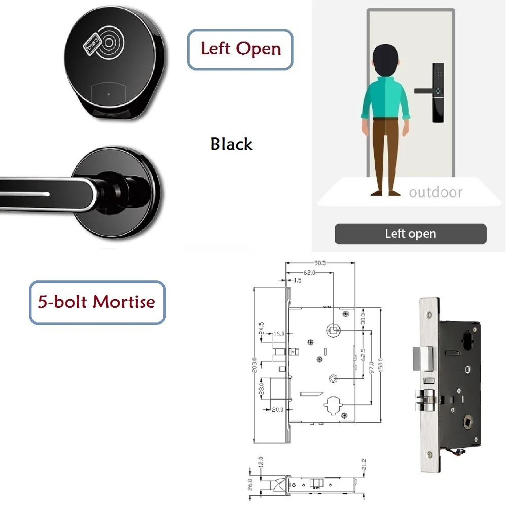 Электронный разделенный Умный Замок с ручкой, замок на деревянную дверь для домашнего офиса и AirBNB, гостиницы - Цвет: Option 5-Left Open