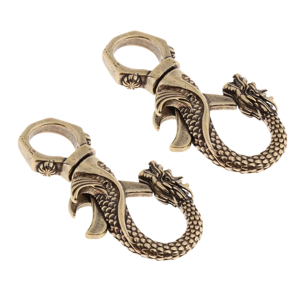 

2 Pcs Brass Keychain Bottle Opener Drink Can Opener Car Key Hook Keyring Tool Retro Dragon Design