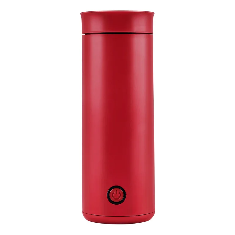 Портативный дорожный электрический чайник для воды, мини-термос, умный чайник, нагревательная чашка, бойлер для кипения молока, металлическая бутылка из нержавеющей стали - Цвет: red