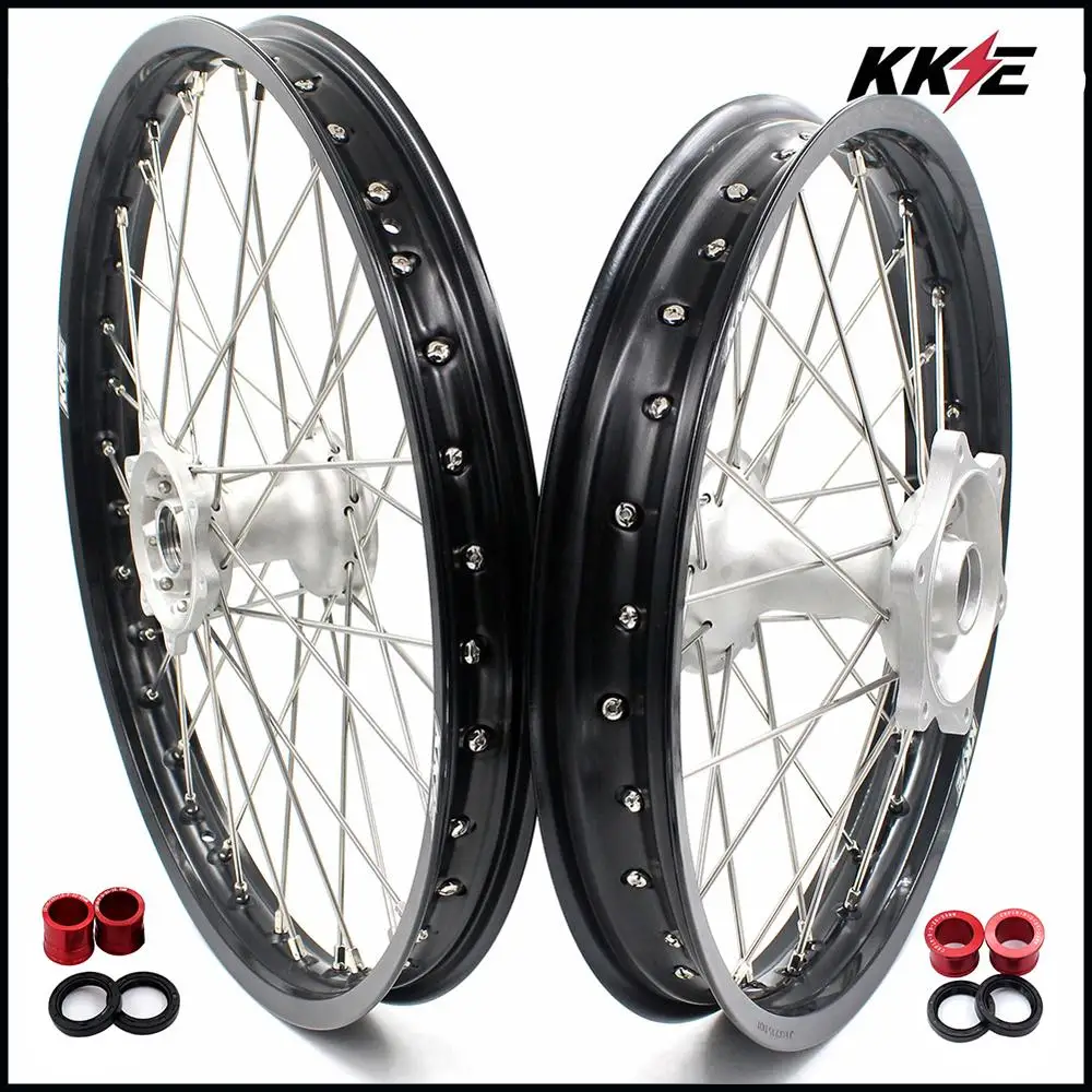 KKE 21 и 19 MX колесные диски Набор для HONDA CRF250R 04-13 CRF450R 02-12 Серебряный концентратор черный обод Байк внедорожный мотоцикл