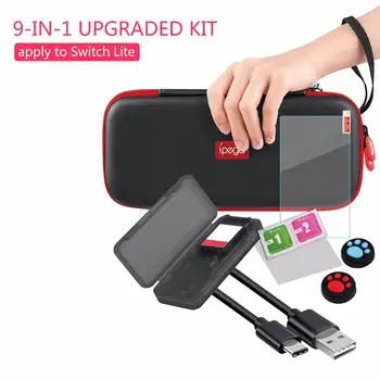 

For Switch Lite Ipega 9 in 1Storage Bag Upgraded Kit for Switch Lite with Card Box+Cleaning Case+Tempered Film+Rocker Caps+Cable