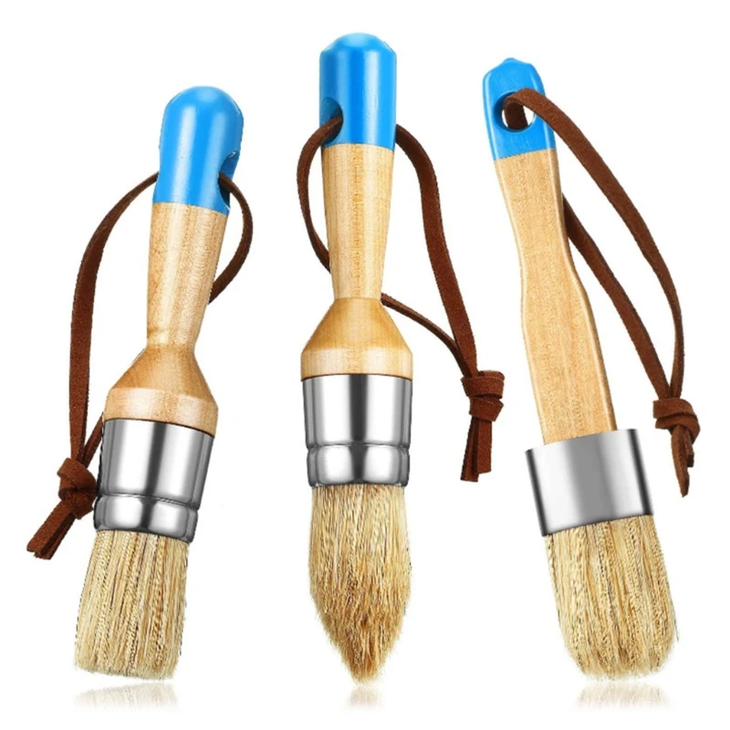 3 Pcs/Set Ergonomic Handle Chalk Wax Paint Brushes Bristle Stencil Brushes Tool for Home Decor, Wood Projects DIY Painting