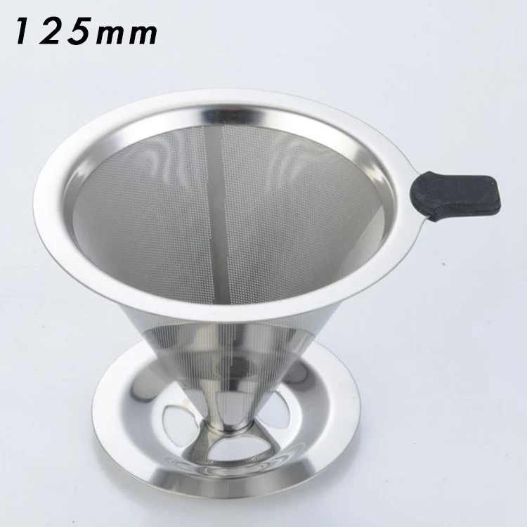 125mm Двухслойный фильтр для кофе 304, держатель для кофе из нержавеющей стали, воронка-дриппер для кофе, сетчатый фильтр для кофе, 3 размера - Цвет: 125mm