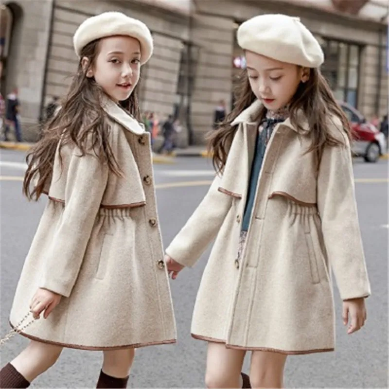 

New Fashion Brand Casual Coat Outerwear Elegant Woolen European Style Autumn Winter New Kids Tweed Overcoat Children's Thickened