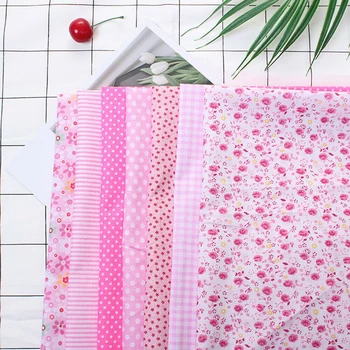 

7pc/set Handmade DIY Cotton Patchwork Group Plain Cloth Floral Pattern Square Cotton Cloth Pink 50*50cm