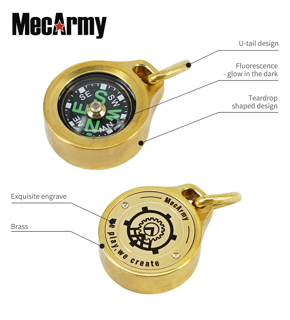 MecArmy Brass Outdoor Compass Pendant with Lanyard