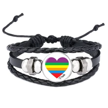 Новинка, стильный браслет с пряжкой из стекла для геев, Радужный Флаг, браслеты для геев, ручная работа, сделай сам, плетение из бисера, черная кожа, LGBT, ювелирное изделие