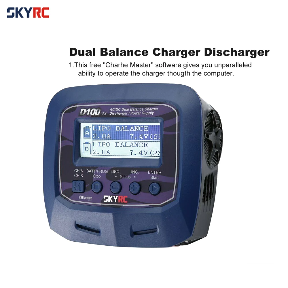 

Skyrc D100 V2 Charger Twin-Channel AC/DC LiPo 1-6s 2x100W Dual with Bluetooth Balance Charger Discharge for Lipo Li-ion Battery
