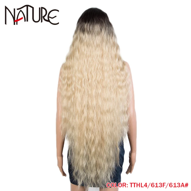 Nature Hair 38Inch Loose Wave Lace Wig Cosplay Ombre Blonde High Temperature Fiber Long Wavy Hair Synthetic Wigs For Black Women TTHL4-613F-613A