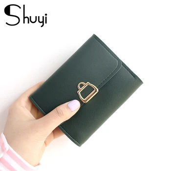 

PU Leather Small Wallet Women Fashion Mini Ladies Wallets Purses 3 Folds Female Short Coin Metal buckle Purse Credit Card Holder