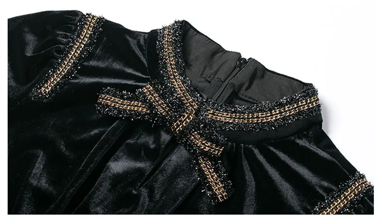 Осенне-зимние элегантные черные бархатные платья, женское винтажное Плиссированное длинное платье с бантом и длинным рукавом с высокой талией, vestidos robe