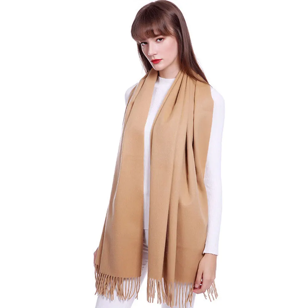 

Pure lamb wool pure color scarf qiu dong new European and American men and women thicken style thermal shawl neck scarf tassels