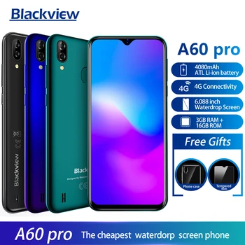 

Blackview A60 Pro Waterdrop Screen Smartphone MTK6761 3GB 16GB Android 9.0 Cellphone 4080mAh Fingerprint Face ID 4G Mobile Phone