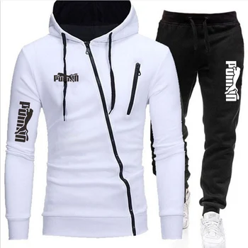 

Men Letter Print Two Pieces Set Men's Zipper Hoodie Jacket Sweatshirt + Pants Male Hoody Jogging Tracksuit Sportswear Outfit 4XL