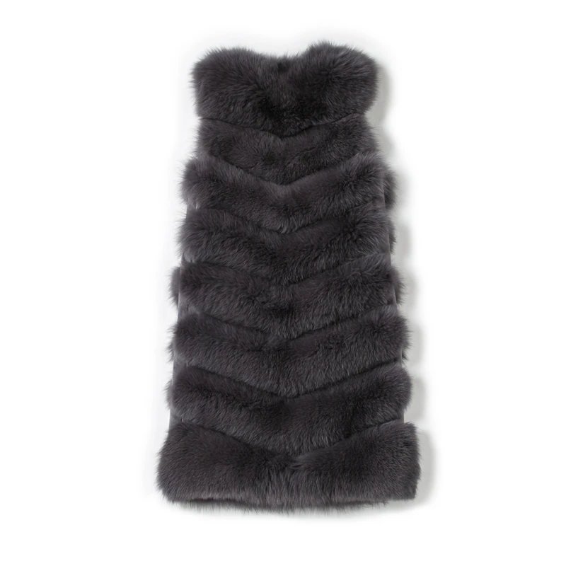 Женский Длинный жилет из натурального Лисьего меха в полоску rf0042|blue fox fur coat|women real
