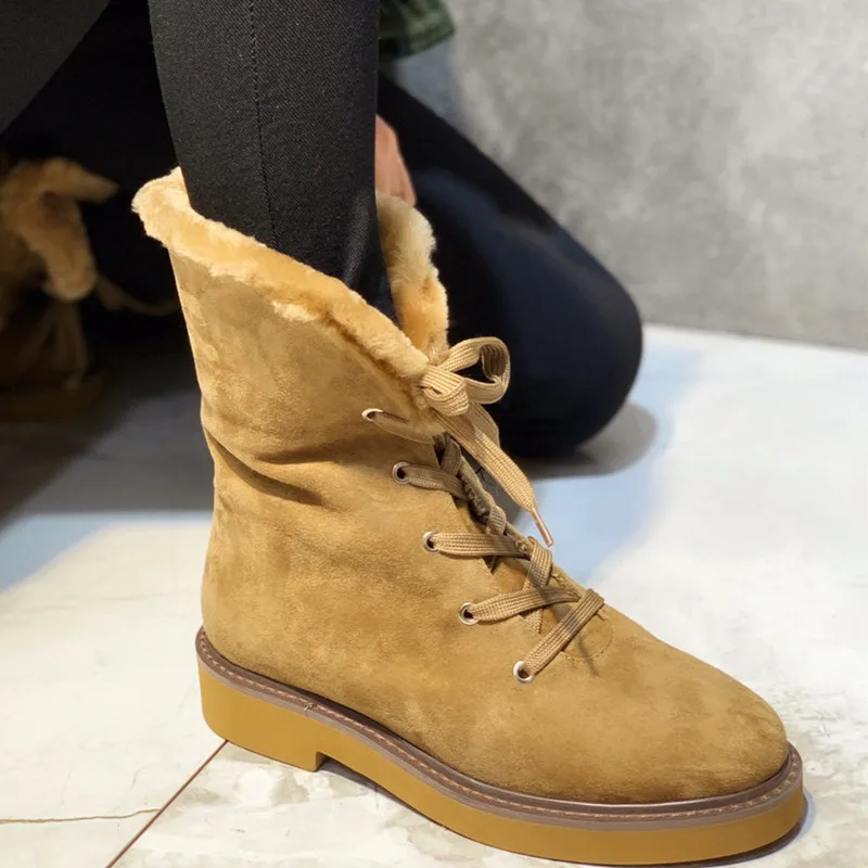 

Boots women Sheepskin fur one snow boots 2019 winter new lace-up platform ankle boots non-slip Martin boots zapatos de mujer