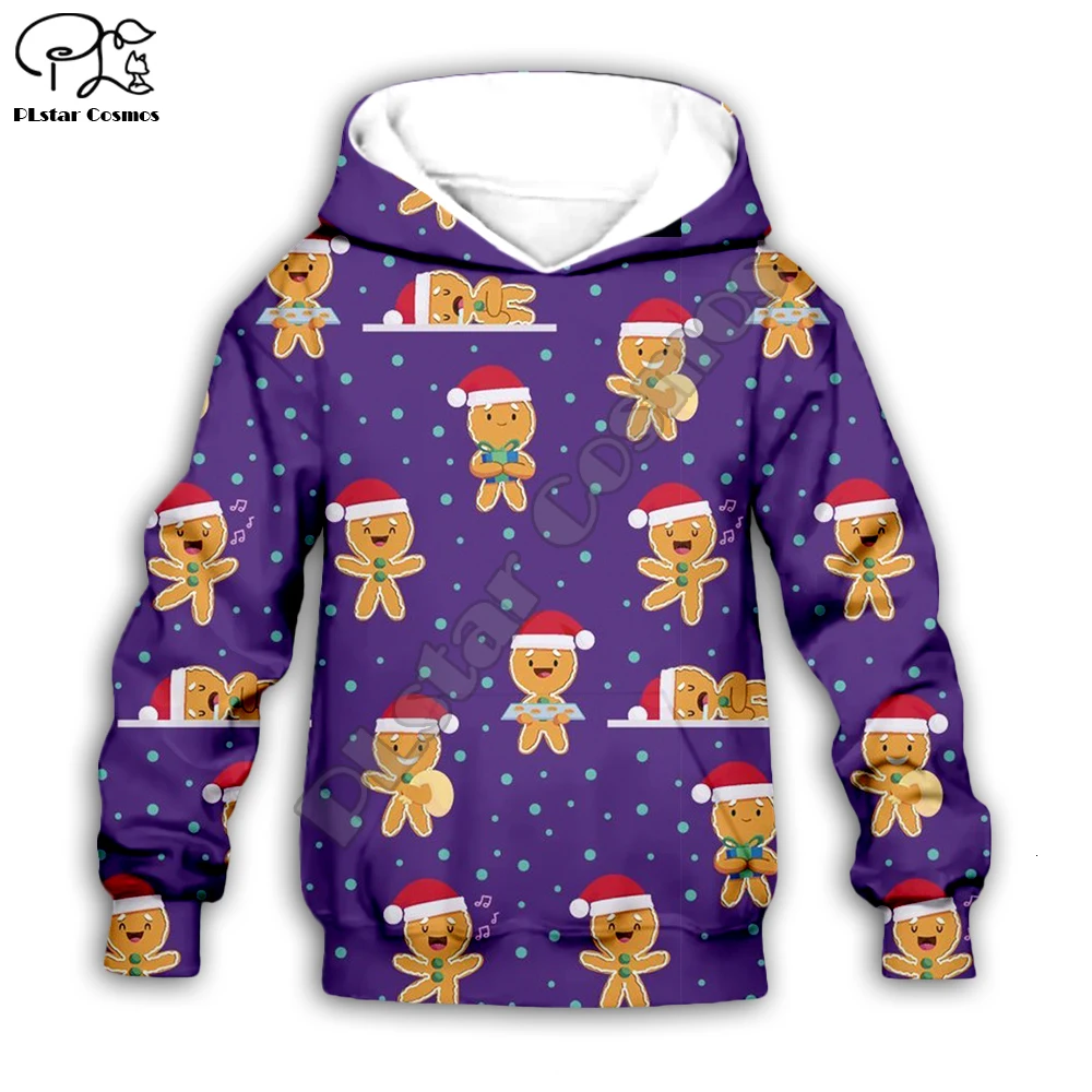 

Детская Рождественская Толстовка для косплея с 3D принтом, Мультяшные толстовки с изображением Санта-Клауса, печенья, милый Детский свитшот, пальто на молнии, футболка для мальчиков и девочек, штаны