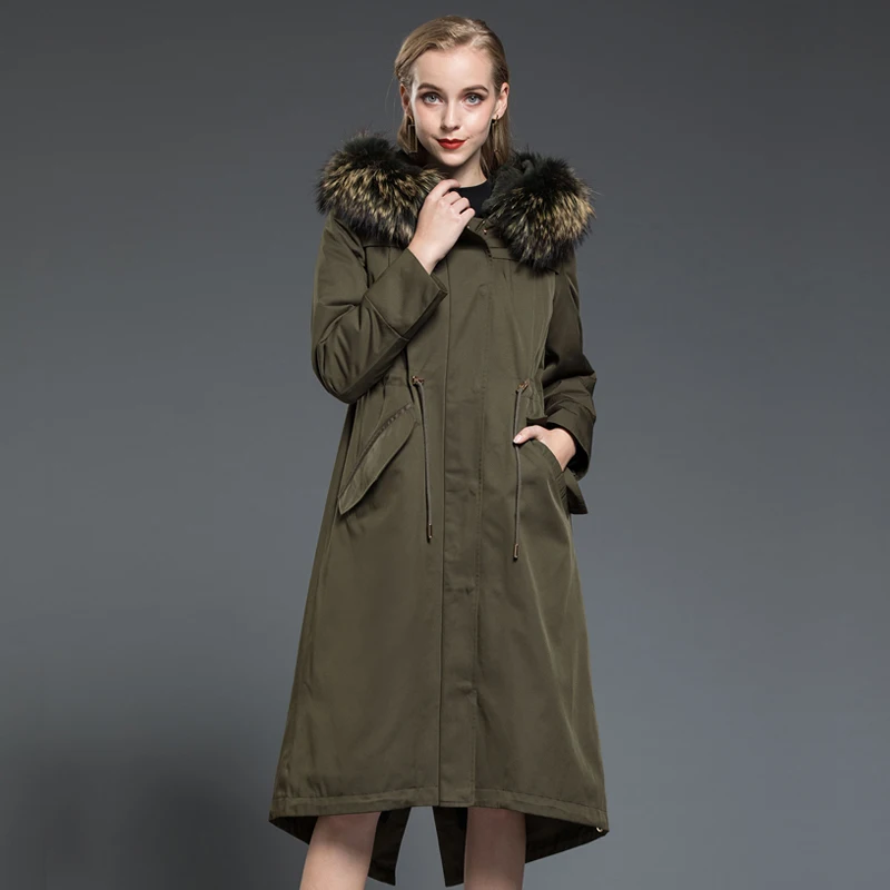 Женская парка с натуральным кроличьим подкладом MY3501 длинное пальто воротником