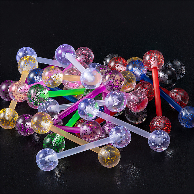 14G Acrylic Tongue Ring Nipple Piercing Barbell Flexible Colorful Bar Ear Cartilage Earring Stud for Women Body Jewelry