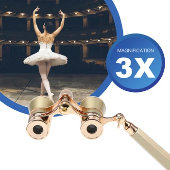 

3x25 Opera Glasses Lens Retro Metal Body Mini Theater Binoculars with Chain/Handle for Musical Concert Stage Drama